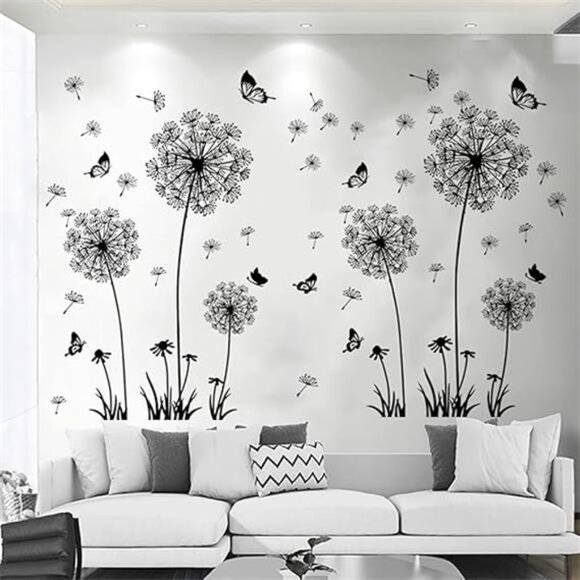 2 Set Dandelion Wall Decals, Flower Stickers,Murals With Butterflies for Bedroom - Picture 8 of 8